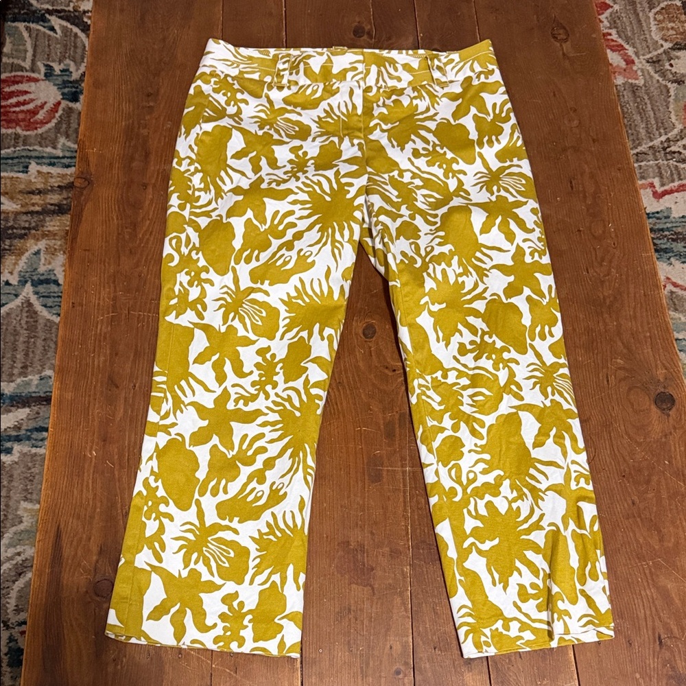 J. Crew Stretch 4 City Fit Yellow and White Patterned Crop Pants